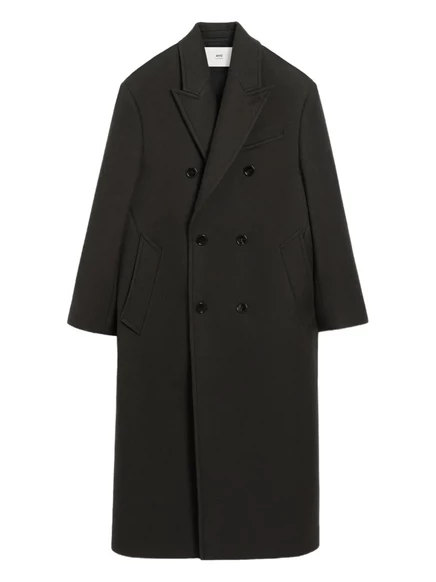 Двубортное шерстяное пальто AMI Paris black