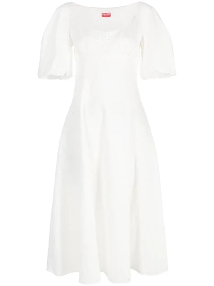 Вышитое миди-платье с пышными рукавами от Kenzo white