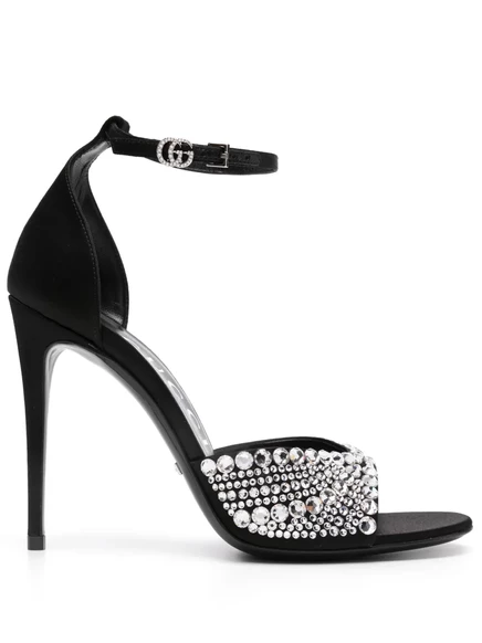 Женские босоножки Gucci Double G, каблук 110 мм, черные