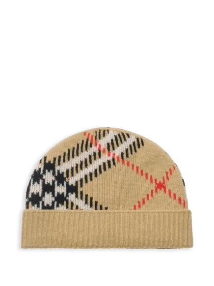Мужская вязаная шапка Burberry в клетку, бежевая