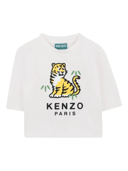 Футболка с длинным рукавом Kenzo Kids с тигровым принтом white
