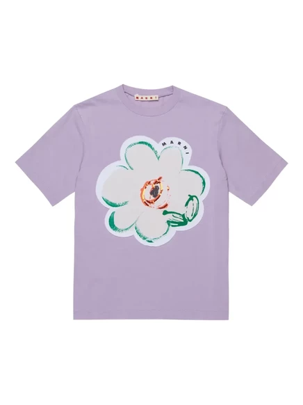 Детская футболка Marni Kids с цветком, фиолетовая