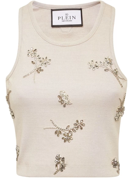 Женская майка Philipp Plein Flowers с цветочной аппликацией