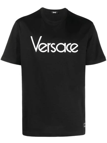 Мужская футболка Versace с вышитым логотипом, черная