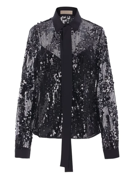 Женская рубашка Elie Saab из тюля с пайетками, черная