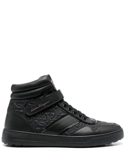 Мужские высокие кроссовки Ferragamo с тиснением, черные