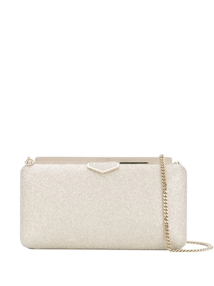 Женский клатч Jimmy Choo Ellipse с застежкой и цепочкой, белый металлик