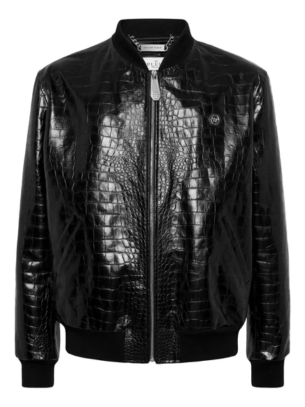 Мужской бомбер Philipp Plein кожа под крокодил, черный