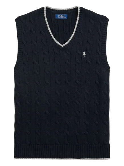 Мужская вязаная жилетка Polo Ralph Lauren с косами, синяя