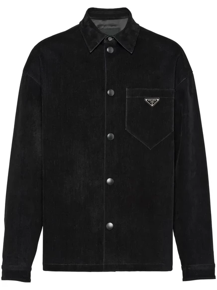 Хлопчатобумажная рубашка с треугольным логотипом Prada black