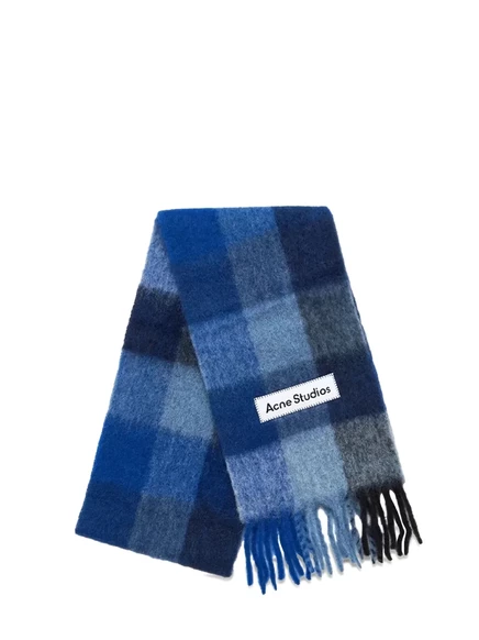 Шарф с бахромой в клетку от Acne Studios blue