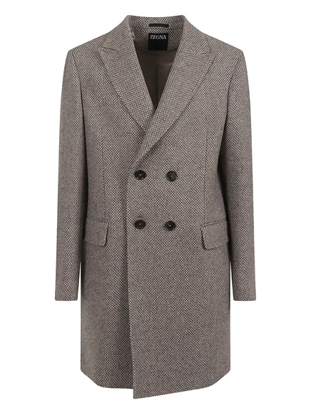 Двубортное пальто в елочку от Zegna brown