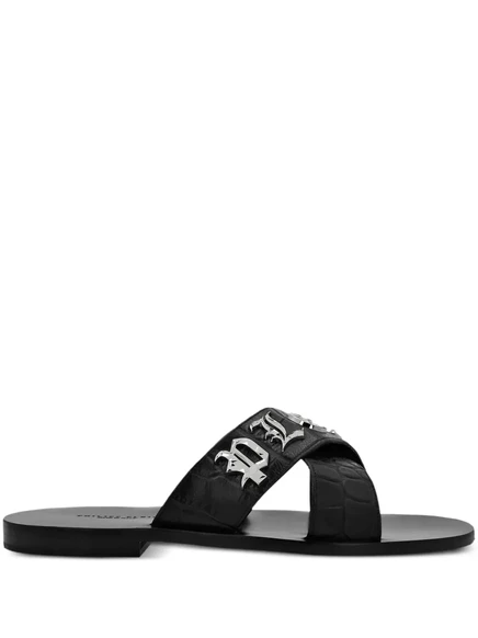 Мужские кожаные сандалии Philipp Plein с логотипом, черные