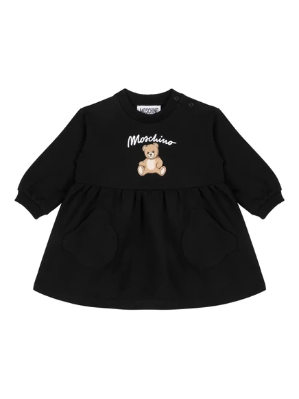 Платье в сборку с принтом медведя от Moschino Kids black