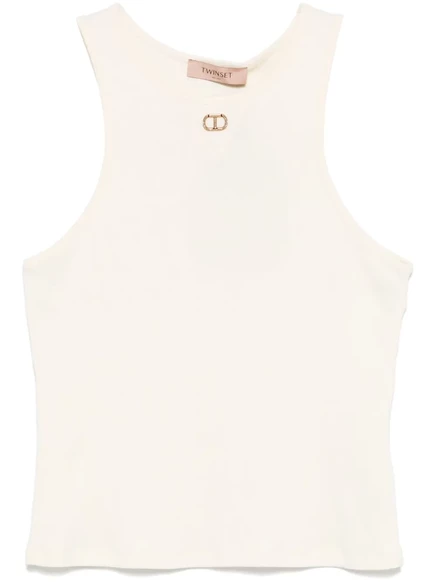 Майка TWINSET Oval T в мелкую рубчик  neutrals