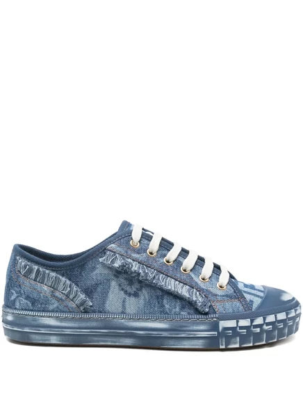 Кроссовки из потертой джинсовой ткани FENDI blue