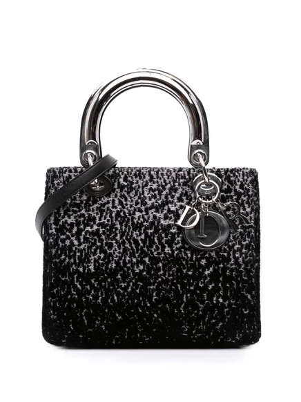 Женская сумка Christian Dior Pre-Owned Lady Dior средняя бархат/холст, черная