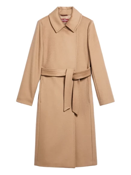 Женское шерстяное пальто Max Mara с поясом, коричневое