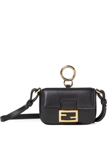 Женская сумка-брелок Fendi Baguette из кожи ягненка, черная