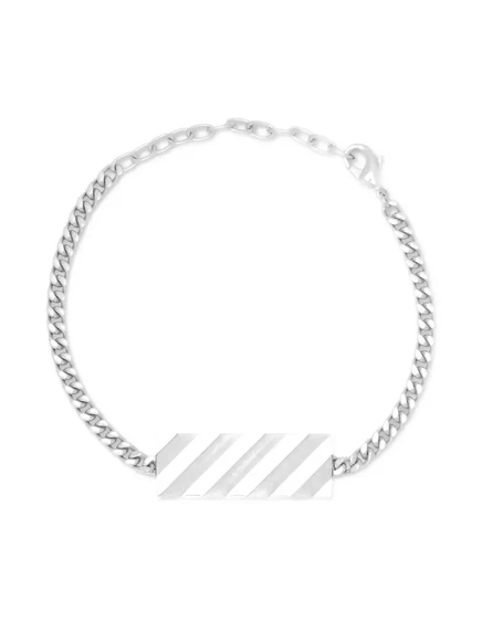 Мужской браслет Off-White с диагональной гравировкой, серебристый