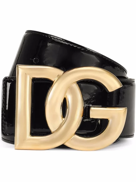 Женский ремень Dolce & Gabbana из лаковой кожи с логотипом DG, черный