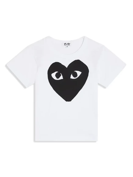 Хлопковая футболка Comme Des Garçons Play Kids с принтом в виде сердечек white