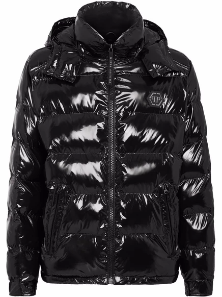 Мужская стеганая куртка Philipp Plein глянцевая, черная