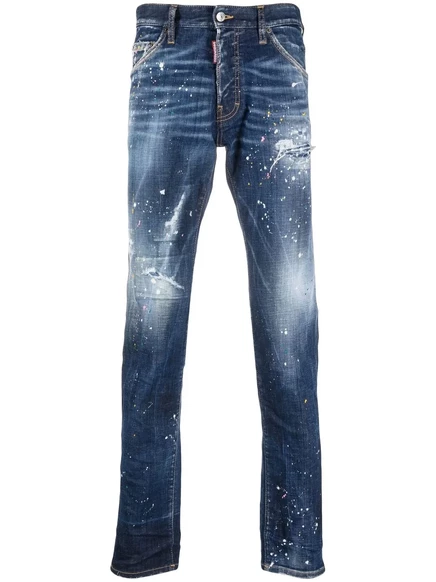 Мужские зауженные джинсы DSquared2 Twimphony с пятнами краски, синие