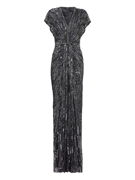 Макси-платье Jenny Packham Zola с V-образным вырезом, украшенное блестками grey