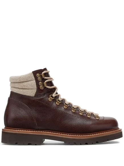 Кожаные ботинки Brunello Cucinelli на шнуровке  brown