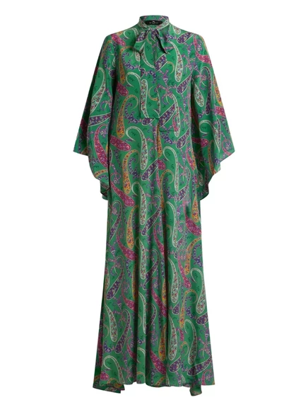 Шелковое макси-платье ETRO с цветочным рисунком пейсли green