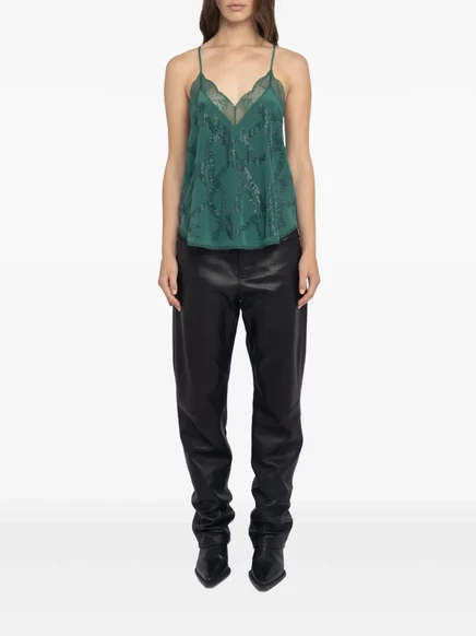 Женская майка с кружевом Zadig & Voltaire, зеленая