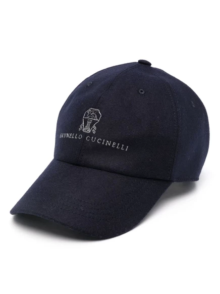 Мужская фланелевая кепка Brunello Cucinelli с вышивкой, синяя