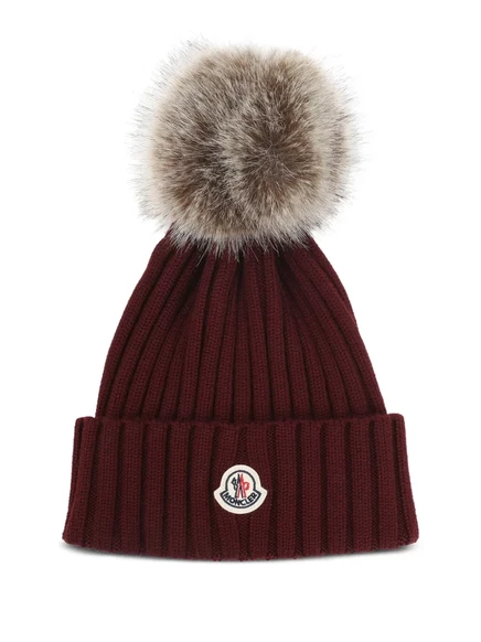 Женская вязаная шапка Moncler с помпоном, темно-красная