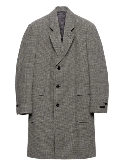 Шерстяное однобортное пальто в клетку Prada houndstooth grey