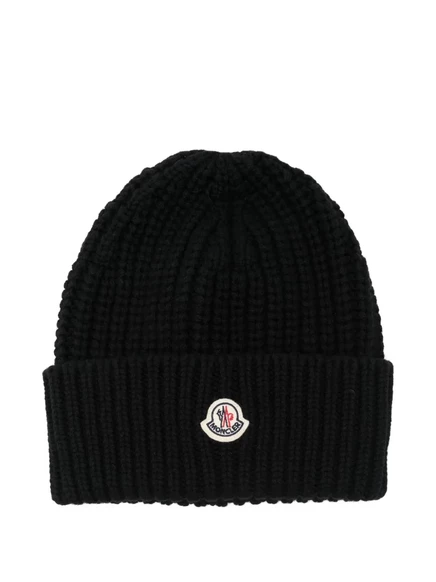 Женская шапка Moncler в рубчик с логотипом, черная
