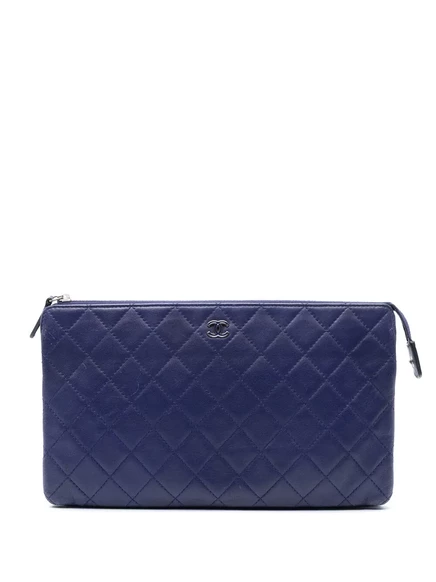 Женский стеганый клатч Chanel с двойной молнией, синий