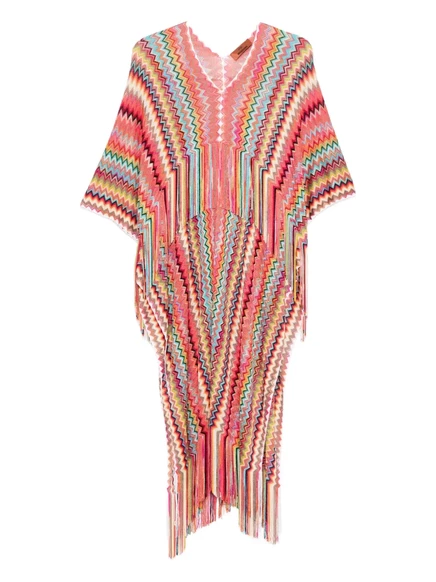 Пончо Missoni с узором шеврон и бахромой, оранжевое