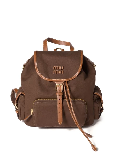 Рюкзак с клапаном Miu Miu, отделанный кожей brown