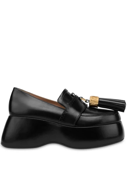 Очаровательные кожаные мокасины Moschino с кисточками black