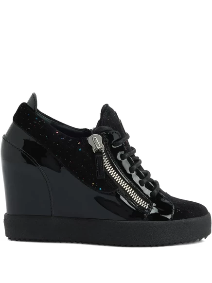 Женские высокие кроссовки Giuseppe Zanotti Addy из лакированной кожи с замшевой блестящей вставкой, черные