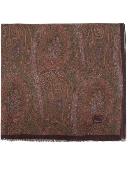 Мужской шарф Etro с пейсли-принтом и бахромой, коричневый