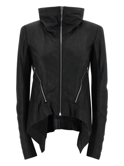 Женская кожаная куртка Rick Owens с молнией и отложным воротником, черная