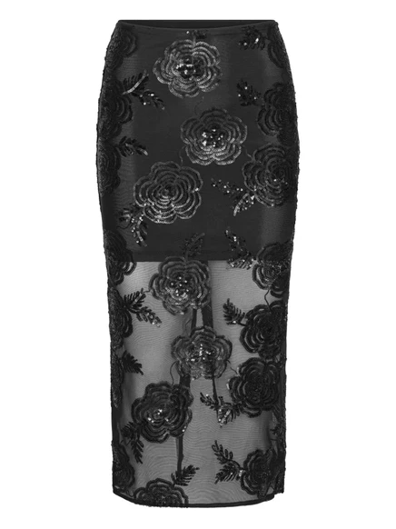 Юбка миди ROTATE BIRGER CHRISTENSEN с цветочными украшениями black