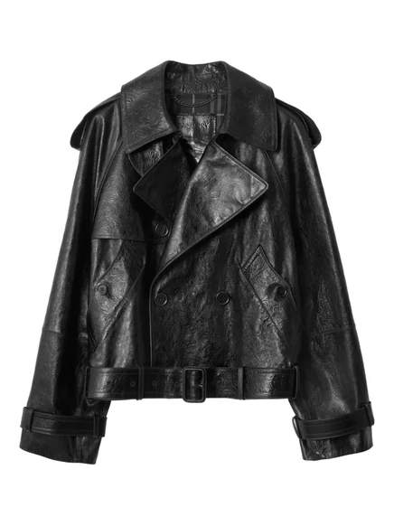 Мужская кожаная куртка Burberry с тиснением, черная