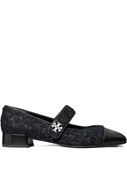 Твидовая шапочка-балетки Tory Burch на высоком каблуке blue