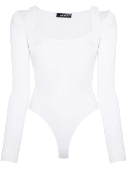 Женское боди Mugler с открытыми плечами и бретелями, белое
