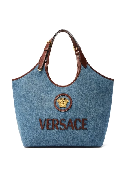 Женская сумка-тоут Versace с аппликацией логотипа, синяя