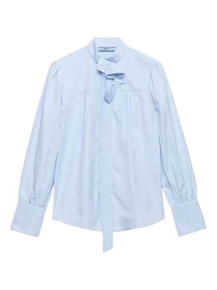 Хлопчатобумажная рубашка с бант-воротником от Prada blue