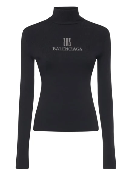 Топ-водолазка в рубчик с логотипом Balenciaga black